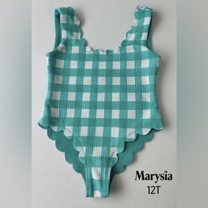 Marysia girl’s swimwear, signature hand-cut scalloped edges.  Size 2T.